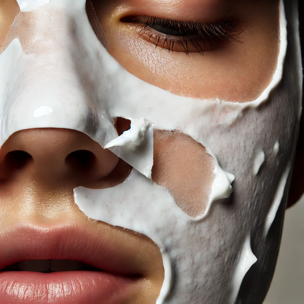 Applying and peeling off an egg white mask to remove blackheads and tighten pores.