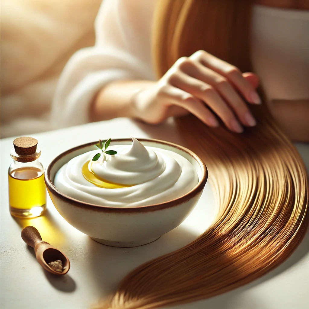 Yogurt and olive oil hair mask prepared for application.