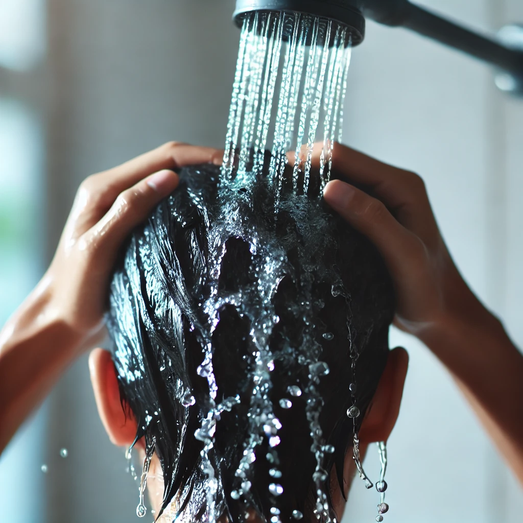 Rinsing hair with cold water to maintain shine and smoothness.